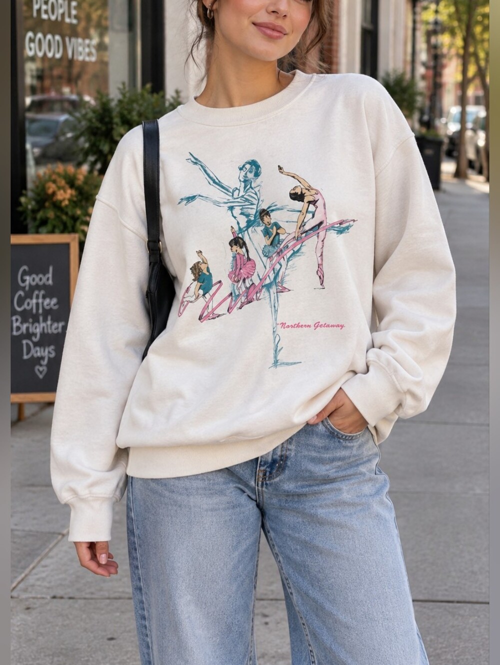 Vintage northern getaway Crewneck Sweatshirt with Ballet Graphic size L